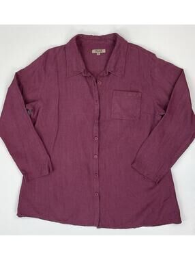 Flax Women’s Pink Purple Linen Long Sleeve Button Up Coastal Lagenlook Large
